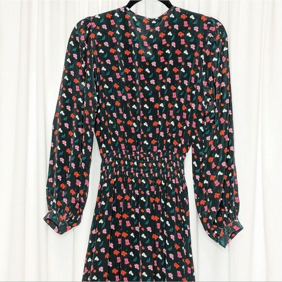 Tucker Juliette Dress Emerald Painted Poppies Micro in Silk Crepe de Chine Midi - Picture 7 of 8